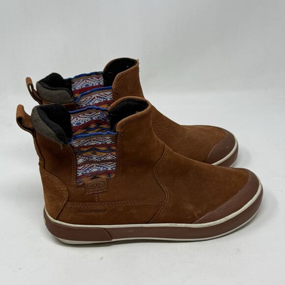 Keen Elsa II Chelsea Boots Womens 8 Brown Nubuck Leather Nordic Aztec Waterproof - Picture 3 of 16